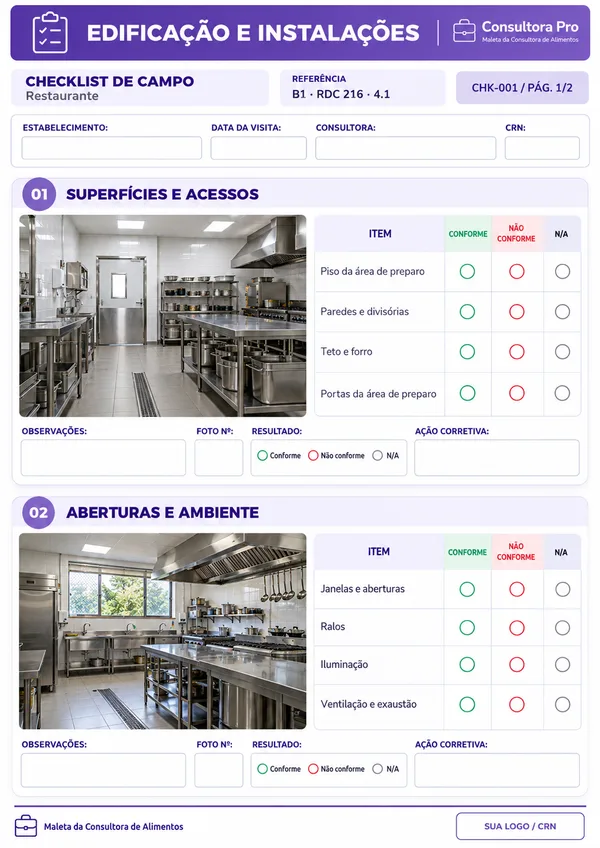 Checklist de edificação e instalações · Restaurante